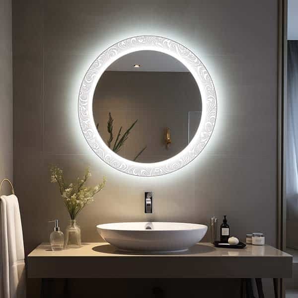 Bathroom Mirror with Engraving Patterns