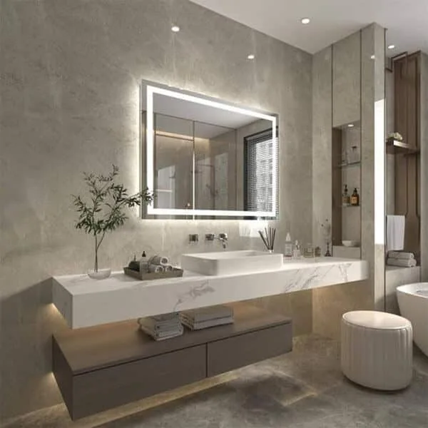 large rectangular frameless anti-fog wall bathroom mirror