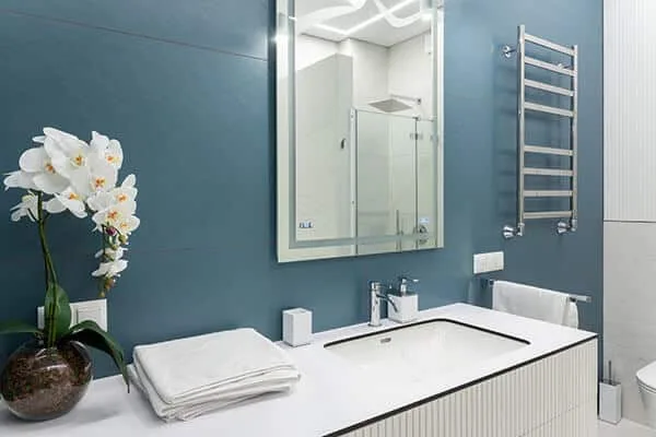 vertical bathroom mirror with blue theme