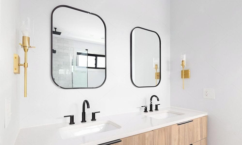 flat mirror in bathroom