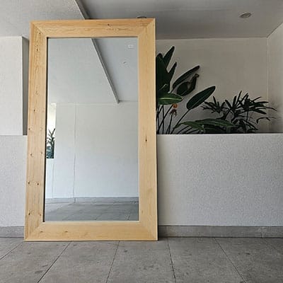 full length mirror with large wooden frame